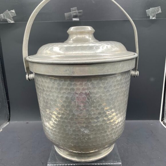 Hammered Aluminum Ice Bucket with Lid Made in Italy Vintage Barware - Picture 1 of 11